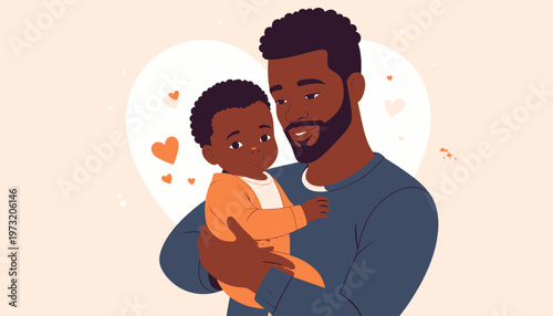 Father Holding Baby in Cartoon Style.