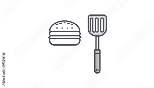 Hamburger and Spatula Illustration Simple Design.