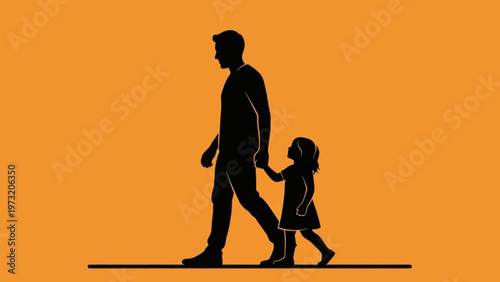 Silhouette of Father and Daughter Walking.