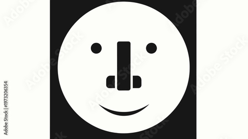 Simple Black and White Smiling Face Icon.