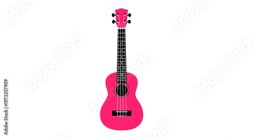 A bright pink ukulele on a white background