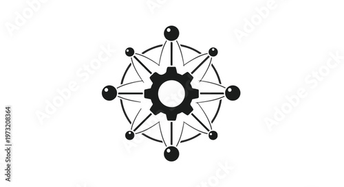 Gear mechanism in a circular, star-shaped pattern represents complex systems, innovation, and structured scientific processes within a cohesive abstract design.