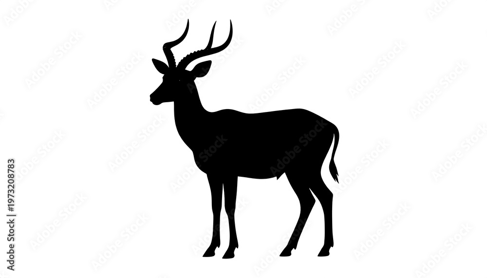 Fototapeta premium A minimalistic illustration showcasing a side profile silhouette of a regal horned mammal, set against a stark white backdrop