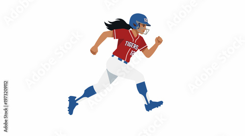 Energetic Female Softball Player Running Fast on the Field.