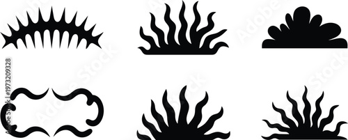 Collection of stylized sunbursts and decorative elements in a clean and graphic illustration format