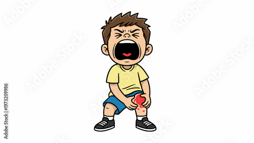 Injured boy screaming in pain from bleeding knee wound