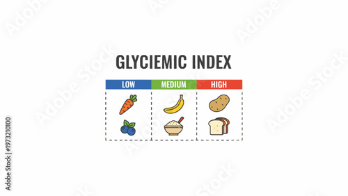 Glycemic index chart displaying low medium and high food categories