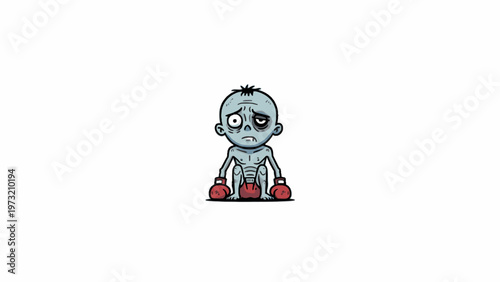 Zombie Boxer Character with Black Eye and Red Boxing Gloves
