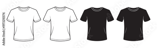 Set of four t shirts two white and two black isolated on white background.