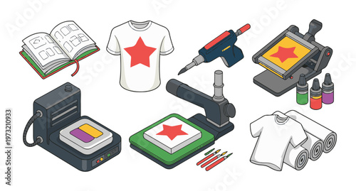 T shirt printing machine equipment for custom design and manufacturing process.