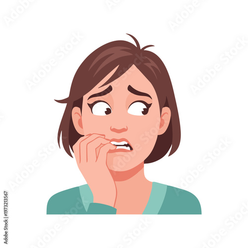 Woman biting nails showing anxiety and stress.