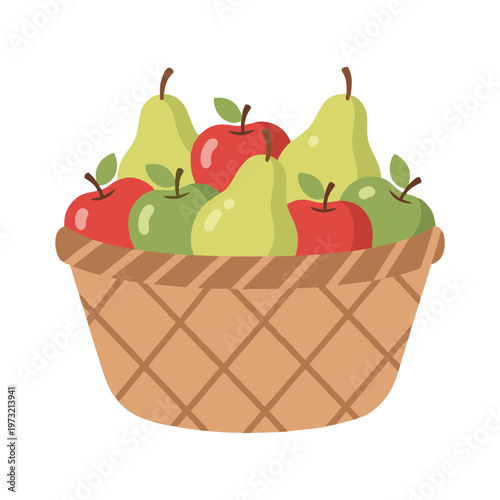Basket of Fresh Apples and Pears Illustration.