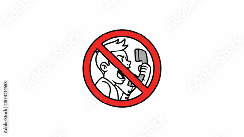 Prohibited Shouting Man on Telephone Icon Isolated on White