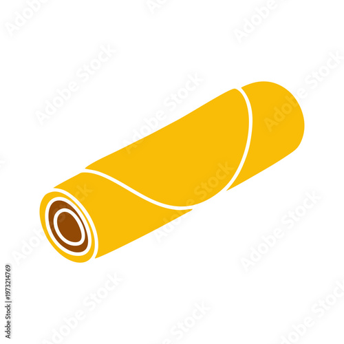 Rolled Yellow Crepe or Pancake Isolated on White Background.