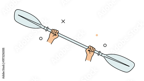 Close up of hands firmly holding a double-ended kayak paddle against a simple background with minimal elements.