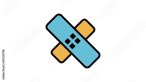 Animated crossed adhesive bandages icon for wound treatment, first aid, and medical injury recovery concepts.