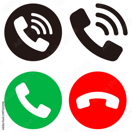 電話・受話器・着信のシンプルアイコンセット