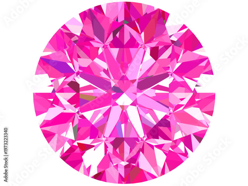 Pink Diamond Vector – Round Brilliant Faceted Gem Art, Vibrant round-cut pink diamond vector with sparkling facets—perfect for branding, jewelry graphics, posters, and luxe design projects.