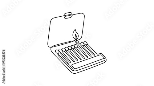 Matchbook With Leaf Flame Single Continuous Line Drawing Minimalist Monoline Vector Icon