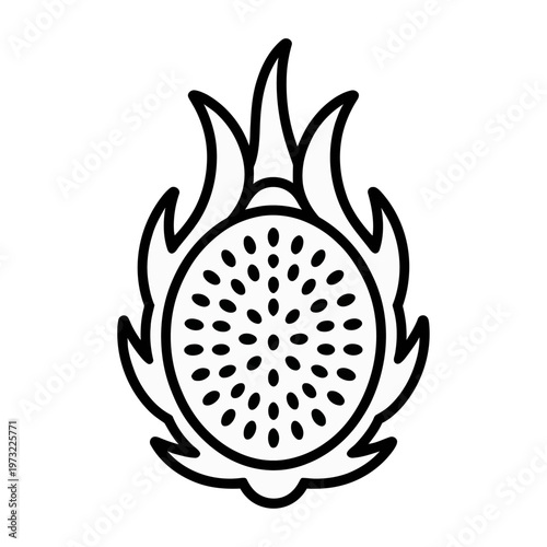 Vector of a cross section of dragon fruit with visible seeds