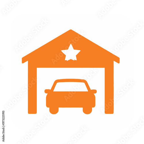 Orange vector of a car inside a garage with a star icon on top