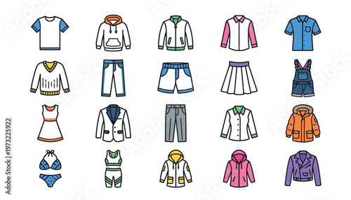 Collection of various colorful clothing items.