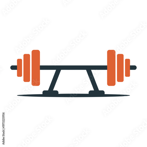Vector of a barbell on a weightlifting bench designed for gym workouts.