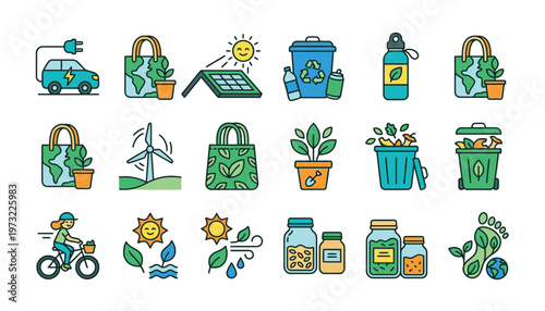 Eco friendly icons for sustainable living.
