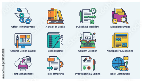 icons for publishing and printing workflow.