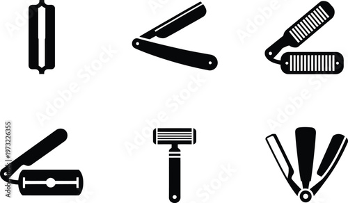 Razor Icons Set Straight Razor Safety Razor Barber Tools Black Silhouettes blade shaving