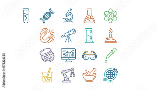 Colorful science and technology icons set.