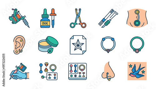 Collection of various body part and medical icons.