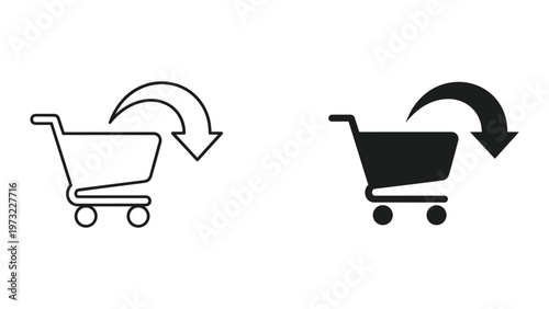 Two shopping cart icons with curved arrows indicating a change or swap between them on a white background