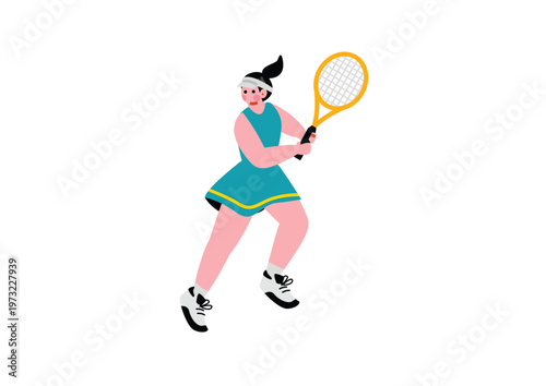 テニスラケットでボールを打つ女性のイラスト