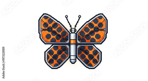 Futuristic Cybernetic Butterfly Drone Pixel Art Illustration