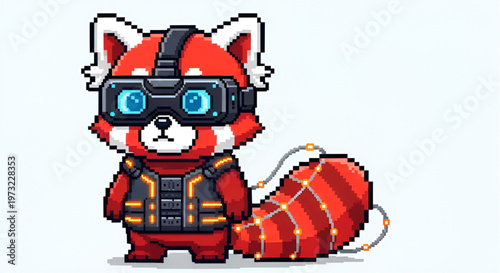 Red Panda Wearing VR Goggles Cyberpunk Pixel Art Character