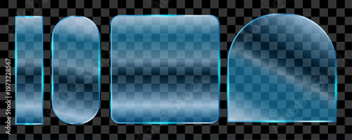 Realistic glass plate set mockup transparent background showcase for window displays product visualization