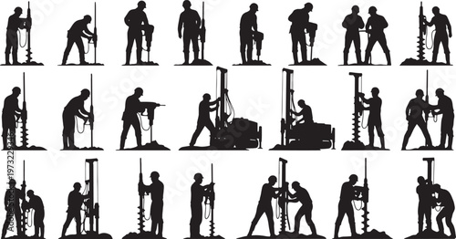 construction worker progression stages flat design vector illustration