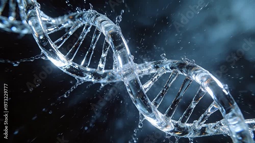 Water forming DNA double helix structure with liquid drops