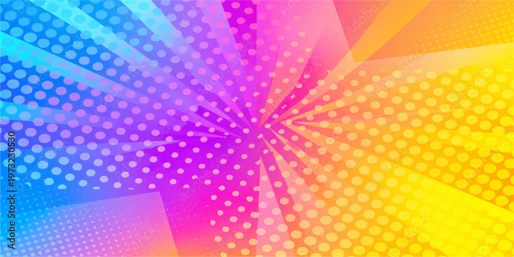 Obraz premium An abstract, vibrant, and energetic graphic design background with a burst of color and a comic-style dotted pattern.