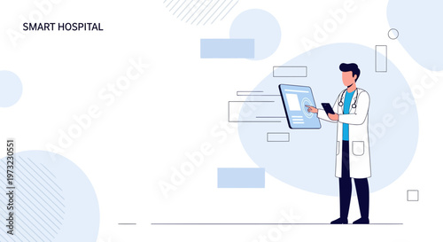 Smart Hospital Doctor Using Futuristic Tablet for Digital Healthcare and Medical Technology