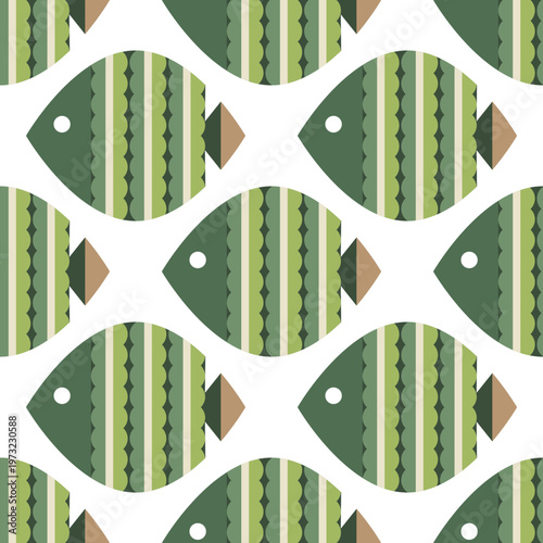 Seamless marine fish drawing pattern. Sea animal background for wallpaper decoration, banners, wrapping paper, seafood restaurant. Vector illustration