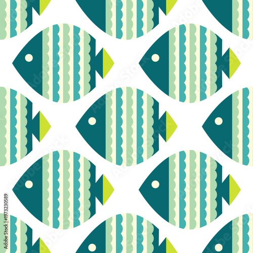 Seamless marine fish drawing pattern. Sea animal background for wallpaper decoration, banners, wrapping paper, seafood restaurant. Vector illustration