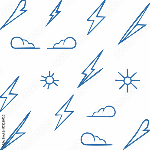 Weather icons with lightning and clouds.