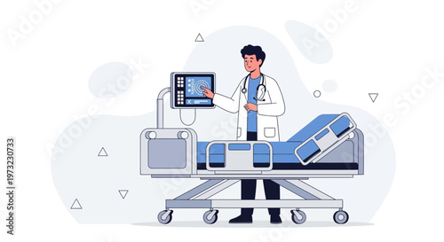 Doctor with Medical Equipment and Hospital Bed, Healthcare Technology Concept