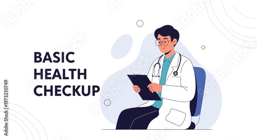 Doctor with Stethoscope and Clipboard, Basic Health Checkup Illustration