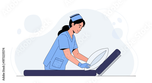 Nurse Examining Ultrasound Scan on Screen