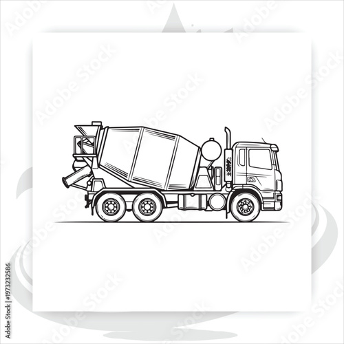 Cement mixer truck line art vector illustration construction concrete mixer truck outline drawing,