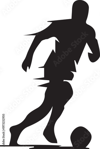 Athletic soccer player running with ball silhouette for professional sports competition.