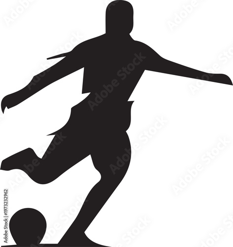 Soccer player kicking ball silhouette representing powerful strike and penalty shooting.